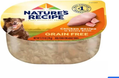 Nature's Recipe Grain Free Chicken Recipe in Savory Broth Wet Dog Food, 2.75 oz. Cup, 12 Count