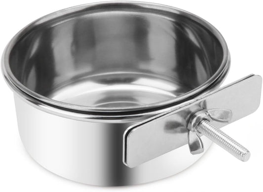 Pet Food Water Bowl with Clamp Holder Stainless Steel Coop Cup Hanging Feeder for Dog Bird Parrot Cat Rabbit (S)