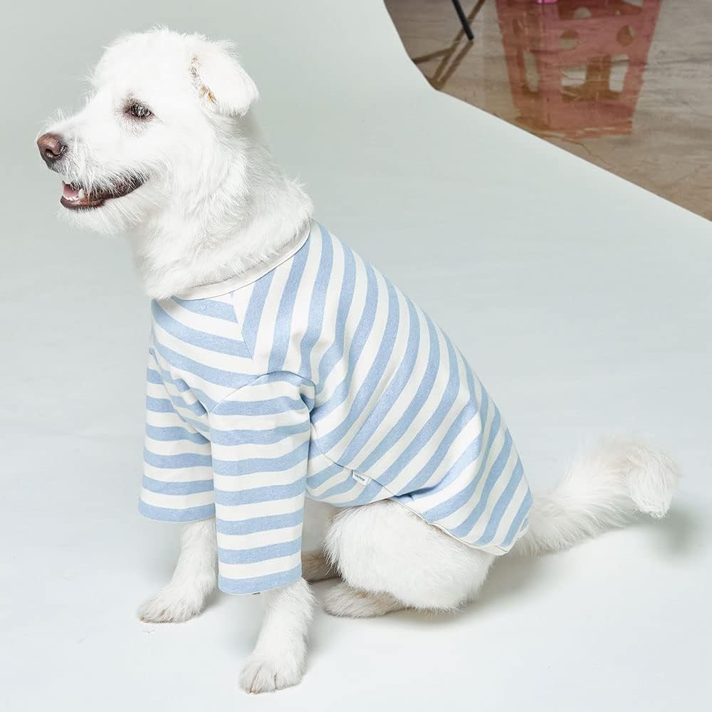 Dog Cotton Shirts for Small and Large Dogs Rugby Striped T-Shirts Soft Breathable Dog Shirt pet Clothes (X-Large, Ivory/Blue)