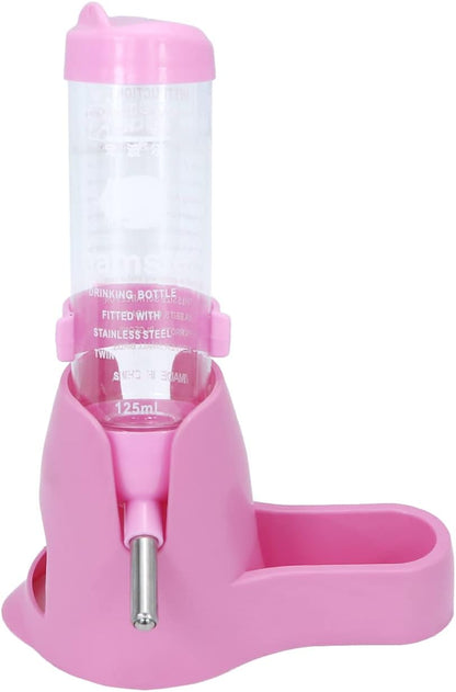 3 in 1 Hamster Hanging Water Bottle Pet Auto Dispenser with Base for Dwarf Hamster Mouse Rat Hedgehog (125ML, Pink)