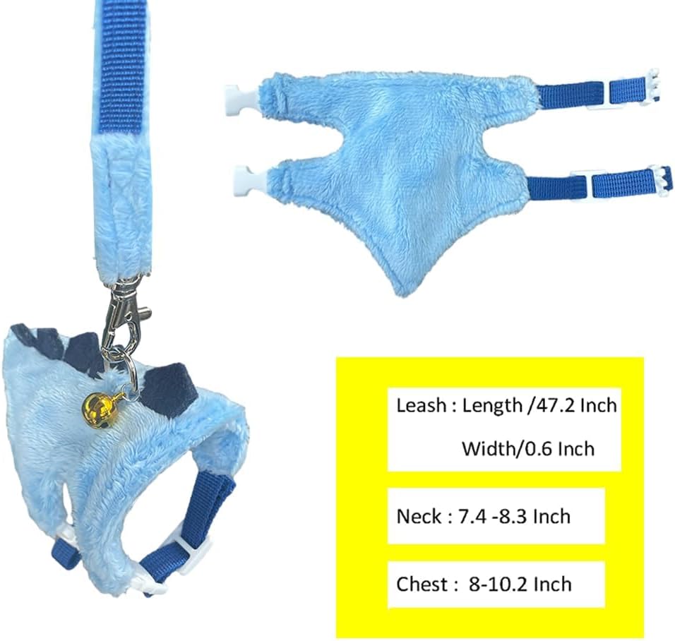 Ferret Harness and Leash Set Small Animals Vest Harness with Safe Bell Dinosaur Shaped Walking Clothes for Baby Rabbit Guinea Pig Teacup Chihuahua Mouse and Other Small pet (Blue)