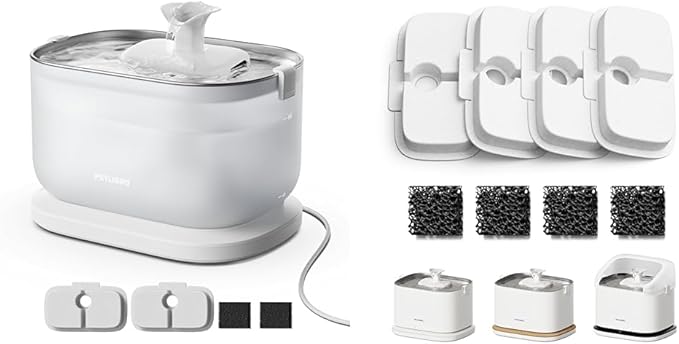 Bundle of PETLIBRO Cat Water Fountain, Cat Fountain Indoor Stainless Steel Tray + 4 Packs Cat Fountain Filter Replacement & Sponges for Dockstream WF106/WF116/WF105/WF115/WF005/WF305