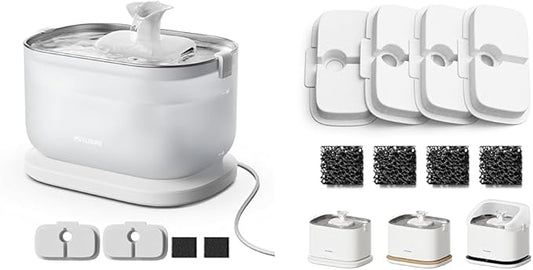 Bundle of PETLIBRO Cat Water Fountain, Cat Fountain Indoor Stainless Steel Tray + 4 Packs Cat Fountain Filter Replacement & Sponges for Dockstream WF106/WF116/WF105/WF115/WF005/WF305