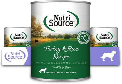 NutriSource Turkey & Rice Recipe Dog Food, Premium Wet Dog Food, 12.3 Ounce (Pack of 12)