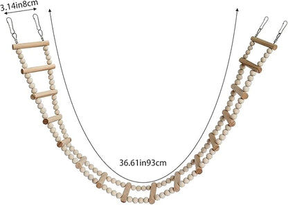 Bird Ladder Bridge, Wooden Pet Hamster Climbing & Swing Toys, Cage Accessories for Birds Rats Parrots Hamster Squirrel Sugar Gliders Parakeets Cockatiels - 16 Steps - 36.6 x 3.14 Inch