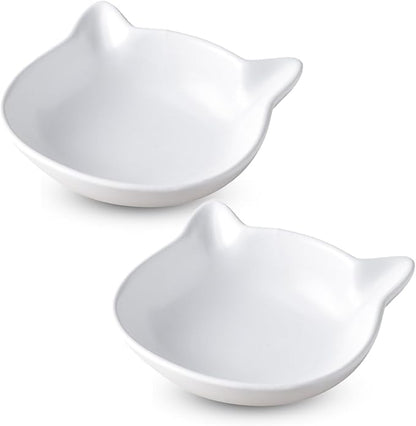 Ceramic Shallow Cat Food Bowls,Whisker Friendly Small Cat Dishes for Indoor Cats Kitten Set of 2