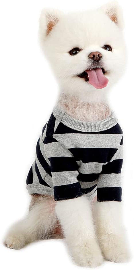 Dog Cotton Shirts for Small and Large Dogs Rugby Striped T-Shirts Soft Breathable Dog Shirt pet Clothes (Large, Gray/Navy)