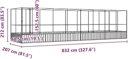 Galvanized Steel Large Flight King Bird Cage with Extension, Steel Outdoor Aviary, Outdoor Indoor Large Bird Cage Aviary Pet House for Cockatiels African Parakeets, 327.6"x81.5"x83.5",-312