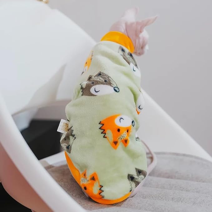 Sphynx Cat Warm Turtleneck Sweater, Thick Soft Double-Sided Fleece Clothes for Cats, Two-Legged Winter Onesie for Cats and Small Dogs,Pjs for Cats and Puppy (Fox, S (2-3.5lbs))