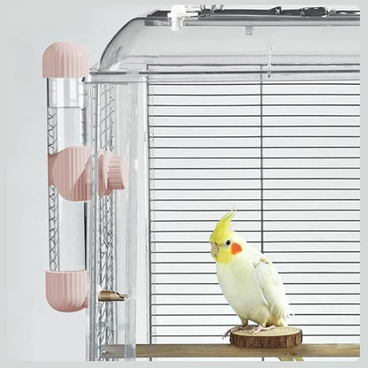 9.4 Fl Oz No Mess Bird Water Dispenser, Automatic Parrot Water Feeder with Spring Valve, Clear Cage Water Drinker for Parakeets Cockatiels Budgies Finch Lovebirds & Canary (Pink, 9.4 fl oz (280ml))