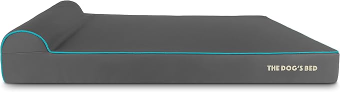 The Dog’s Bed Orthopedic Headrest Dog Bed XXL Grey/Blue, Memory Foam, Pain Relief for Arthritis, Hip & Elbow Dysplasia, Post Surgery, Lameness, Waterproof Washable Cover