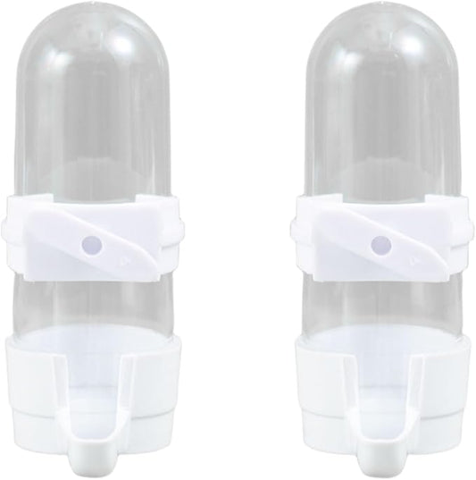 Automatic Bird Feeder and Water Dispenser, 2PCS Cage Accessories for Parrots, Budgie, Lovebirds, Parakeet, Cockatiel - Food Seed and Bottle Drinker (White 90ml)
