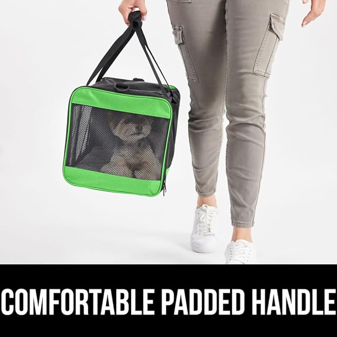 GORILLA GRIP Cat Carrier Travel Bag Up to 15 Lbs, Soft Collapsible Small Dog Carriers, Top and Side Entry Breathable Mesh, Grip Feet on Underside, Cozy Washable Waterproof Pad, Portable Kennel, Green