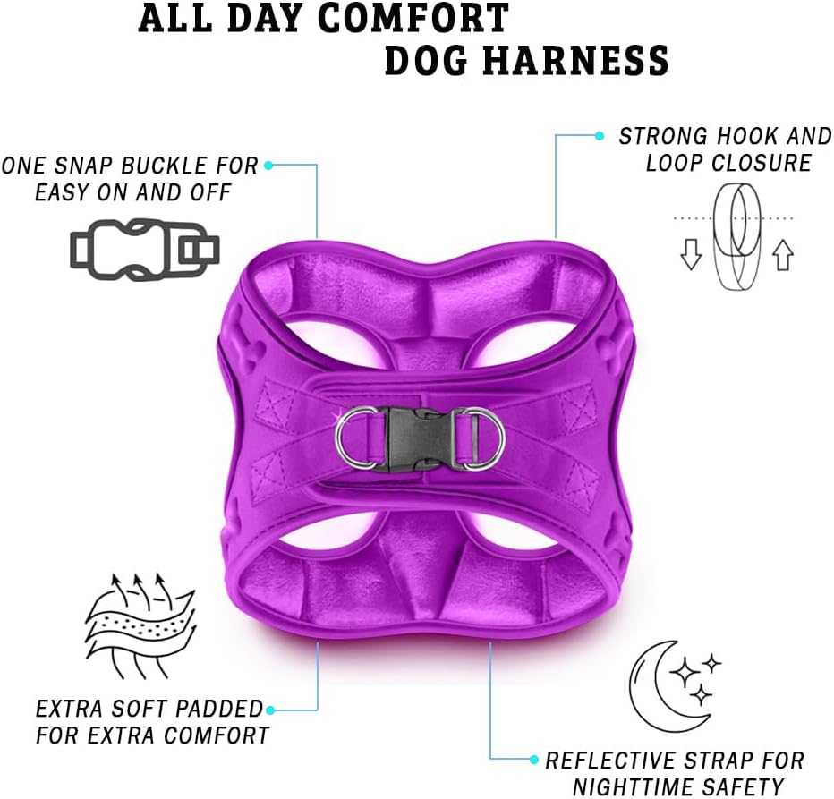 Comfort fit Step-in Dog & Puppy Harness - Comfortable All Weather Dog Vest Harness: Adjustable, Soft Padded, Easy to Put-on for Small, Medium-Sized Dogs.