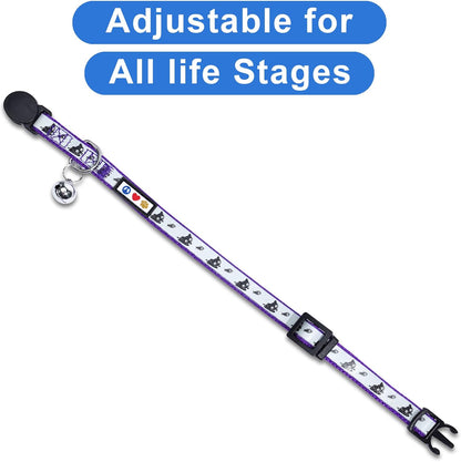 Pawtitas Pet Glow In The Dark Cat Collar with Safety Buckle and Bell Purple Lucky