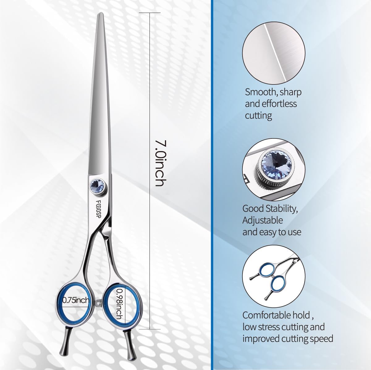 Straight Left Handed Dog Grooming Scissors 7.0'' Professional Dog Shears for Grooming for Pet Cat Japan 440C Dog Scissors for Small Dogs Super Sharp (7.0'' Straight)