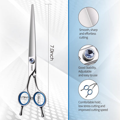 Straight Left Handed Dog Grooming Scissors 7.0'' Professional Dog Shears for Grooming for Pet Cat Japan 440C Dog Scissors for Small Dogs Super Sharp (7.0'' Straight)