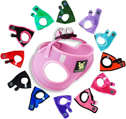 EcoBark Step in Dog Harness - Eco-Friendly Small Breed Dog Harnesses for XXS, XS, and Small Dogs - Reflective and Adjustable Mini Body Halter Vest - Tiny Soft Mesh Toy Breed Harness (Baby Pink, XS)