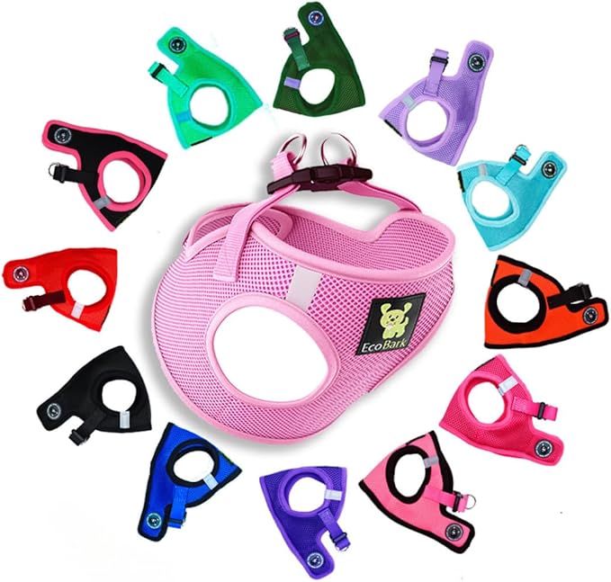 EcoBark Teacup Dog Harness - Luxury Step in Dog Harnesses XXXS - Reflective and Adjustable Vest Harness - Soft Mesh Halter Harness Vest for Puppies & Dogs (Baby Pink)