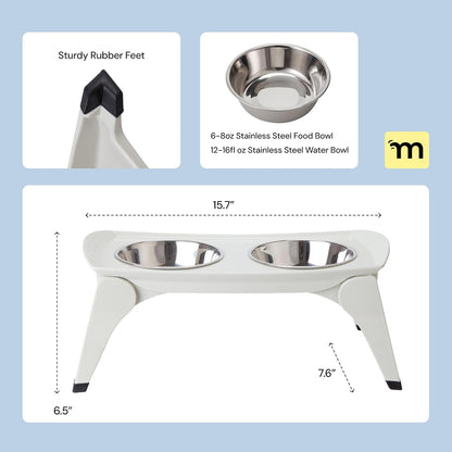 Malsipree Dog Bowls Elevated for Medium Breeds - 6.5" Raised Dog Stand - 2 Stainless Steel Bowls - Foldable Feeding Station - Raised Edges to Catch Mess & Spills - Dishwasher Safe