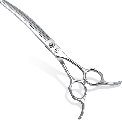 Professional Curved Thinning Scissors for Dog Grooming, 30-Degree Curvature, Japanese 440C for Trimming Dogs Cats and Other Pets face and paws (Curved Blender)