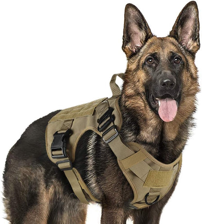 rabbitgoo Tactical Dog Harness Medium Sized, Heavy Duty Pet Harness with Handle, No-Pull Service Vest Medium Breed, Adjustable Military Dog Vest for Training Hunting Walking, Brown, M