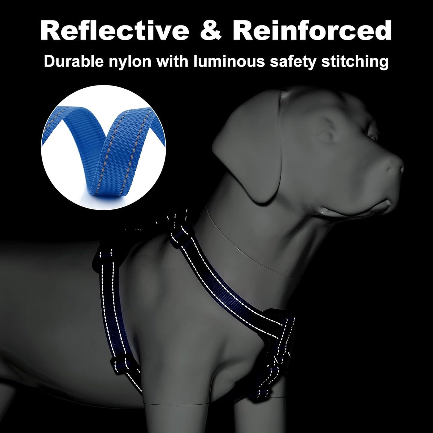 Plutus Pet Adjustable No Pull Dog Harness with Leather Accents, Heavy Duty Reflective Nylon Vest for Training, Hiking, Easy Walk Harness for Small, Medium, Large Dogs (Royal Blue, XL)