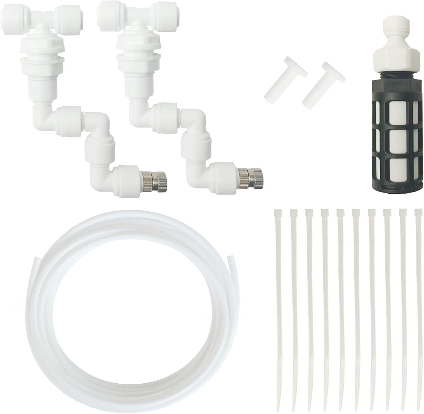 Reptile Terrariums Misting Accessories kit, 2PCS Adjustable Reptile Mister Nozzles, with 16ft 1/4 inch Tube, White