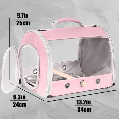 Long Tail Bird Travel Carrier Cage with Tray and Stand Perch, Portable Lightweight Clear Windows Carry Bag for Parakeet Budgies Cockatiel Transport to Vet (Pink, Cylinder Design - Clear)
