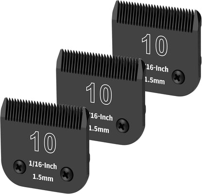 3 Pack 10# Detachable Dog Grooming Steel Blades,Compatible with Andis,Oster A5,Wahl KM-10 Series,Cut Length 1/16-Inch 1.5MM （Black）