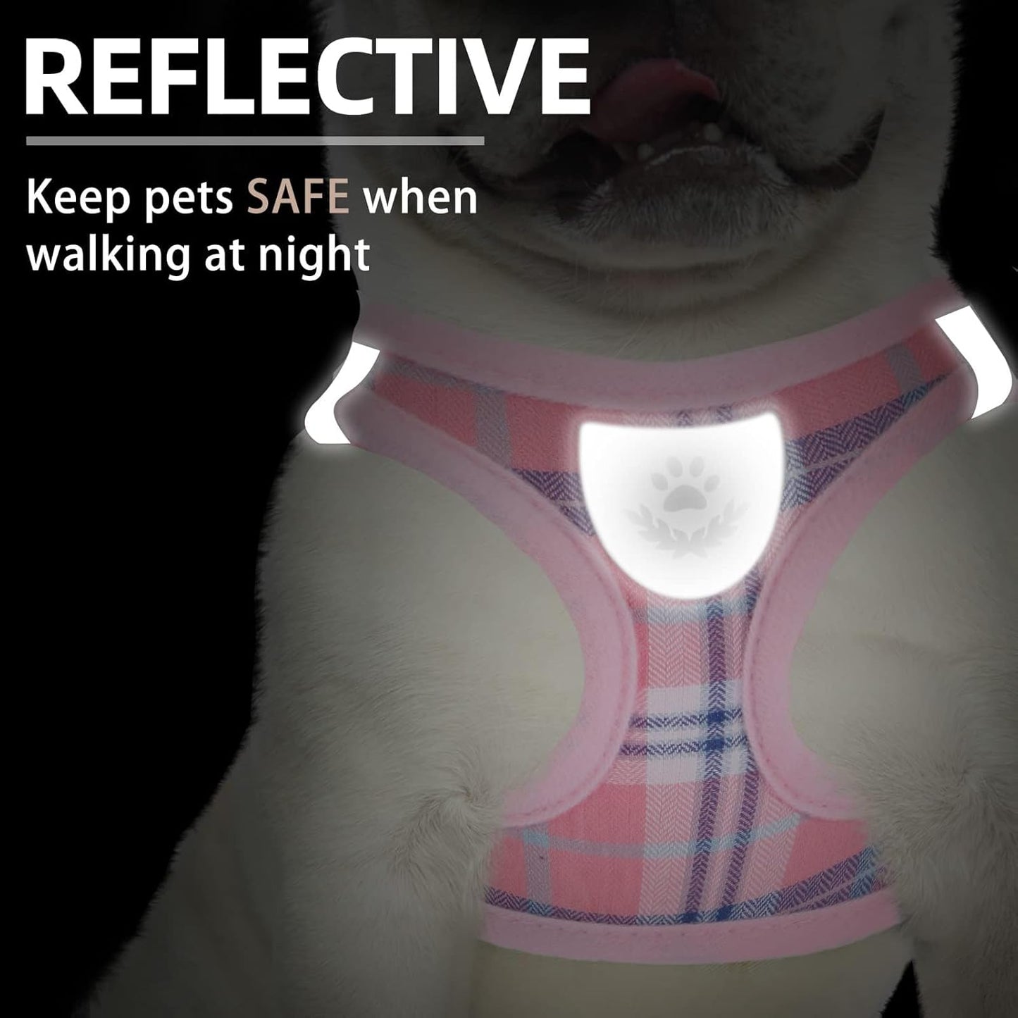 PUPTECK Adjustable Dog Harness Collar and Leash Set Step in No Pull Pet Harness for Small Medium Dogs Puppy and Cats Outdoor Walking Running, Soft Mesh Padded Reflective Vest Harnesses, Pink XS