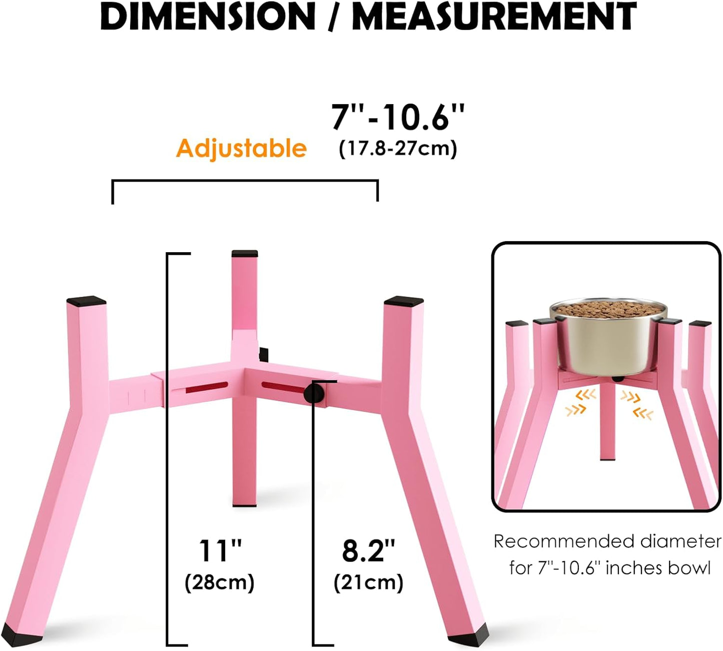 Elevated Dog Bowl Stand for Medium Large Dogs, Adjustable Width 7-10.6", 11" Tall Single Raised Dog Bowl Holder, Pink