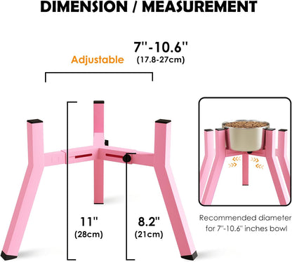 Elevated Dog Bowl Stand for Medium Large Dogs, Adjustable Width 7-10.6", 11" Tall Single Raised Dog Bowl Holder, Pink