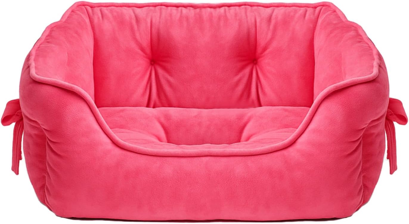 pawstrip Cute Princess Dog Bed Pink Puppy Bed for Small Dogs Breathable Cat Couch Bowknot Pet Cushion Comfortable Kitten Nest Girl Doggy Sofa, Waterproof Bottom (Fuchsia)