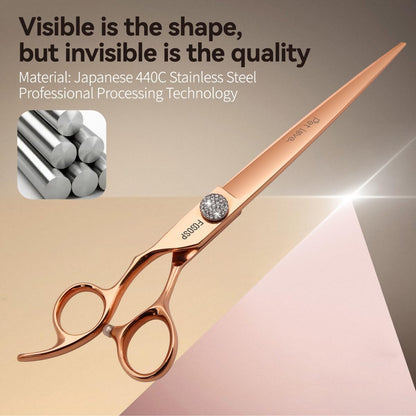 8'' Professional Left Handed Dog Grooming Scissors Straight Long Large Grooming Shears for Dogs Pet Rose Gold Titanium Japan 440C Lefty Hand Dog Hair Cutting Scissors for Poodle(8,Straight)