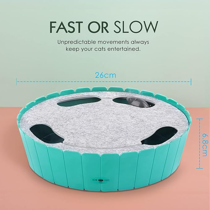 Pawaboo Interactive Cat Toy With Running Mouse, Electronic Motion Automatic Teaser for Indoor Cats, Pop and Play Hide Seek Hunting Mouse for Pet Kitten Play Fun Exercise, Lake Blue