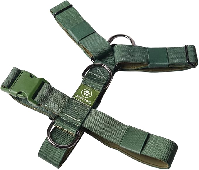 Spark Paws No Pull Dog Harness for Large Dogs, Heavy Duty Dog Harness for Big Strong Breeds, Adjustable, Y Shaped Padded Halter Design with Front Clip - Solid Green – S