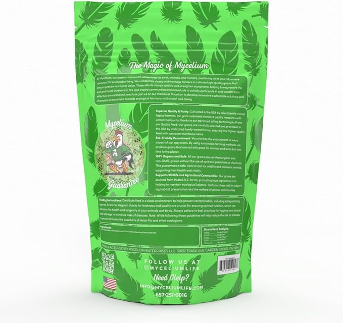 Mycelium Small Parrot Bird Seed | Safe & Clean Food with Corn, Buckwheat, Hulled Sunflower, Hemp Seeds & Millet | Supports Immunity & Digestive Health | Organic & Non-GMO 5 lb Bag