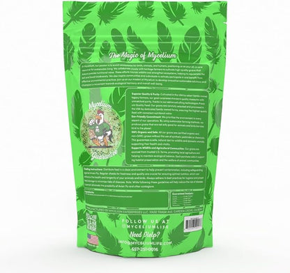 Mycelium Small Parrot Bird Seed | Safe & Clean Food with Corn, Buckwheat, Hulled Sunflower, Hemp Seeds & Millet | Supports Immunity & Digestive Health | Organic & Non-GMO 5 lb Bag