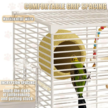 Bird Cage Parakeet Cage with Bird Toys & Slide-Out Tray, Wooden Perches, Rolling Stand, Swing & Bowls – Spacious Indoor Bird House for Parrot, Parakeets, Cockatiel, Lovebird and Small Mid-Sized Birds