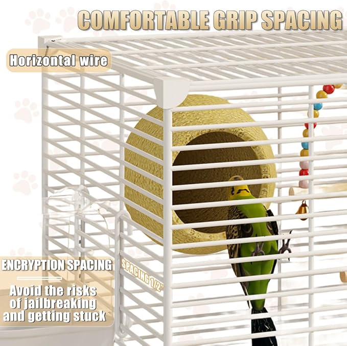 Bird Cage Parakeet Cage Hanging Windows with Sliding Window, Dense Wire Mesh, Removable Tray & Wheels Bird Flight Cage