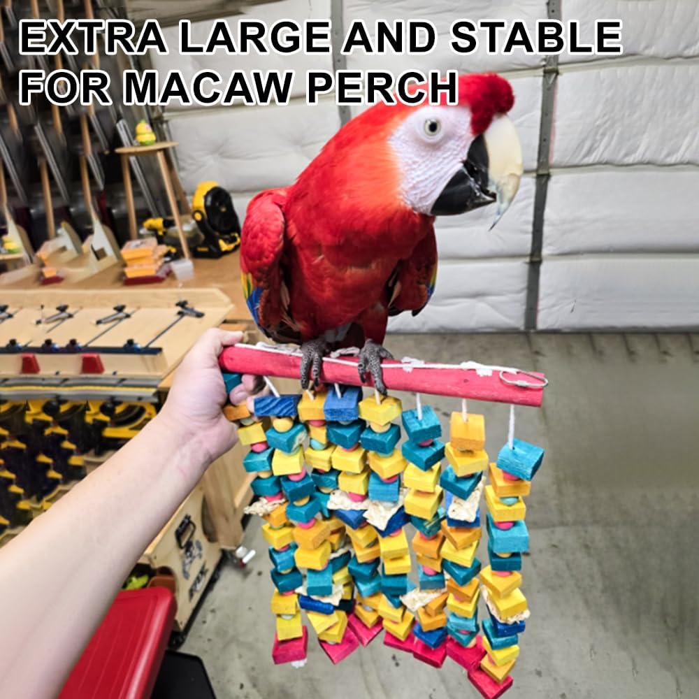 Extra Large Bird Toys for Macaws, Multicolored Wooden Blocks Bird Chewing Toy Parrot Cage Bite Toy for Macaws Cokatoos African Grey and Large Medium Parrot Birds