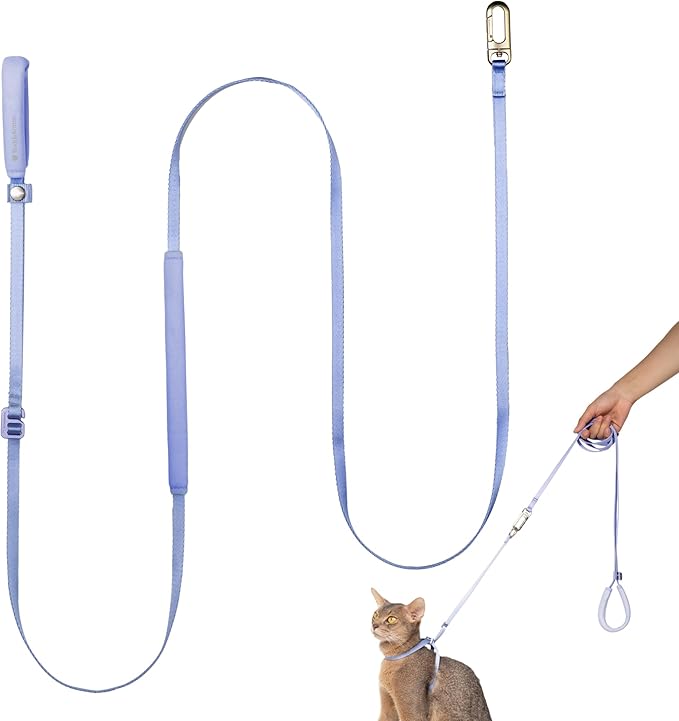 Ultra Lightweight Cat Leash Adjustable with Padded Handle, Soft Thin Nylon Cat Walking Training Waist Crossbody Leash for Kitten>4lbs Small Medium Large Cats, Puppy, No Harness (Blurple)