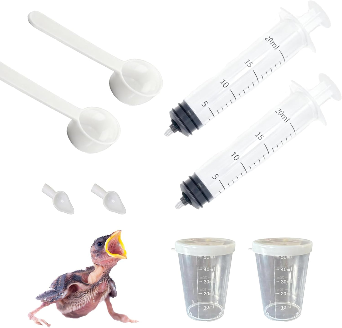 8 PCS Small Pet Feeding Syringe Sets, Baby Bird Feeding Syringe for Cats, Dogs Other Small Animal (Syringes, Milk Container, Spoons and Powder Spoons)