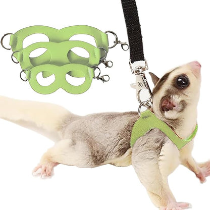 3 Pack Sugar Glider Harness and Leash Set Small Animal Training Walking Vest for Squirrel Hamster Rat-Green