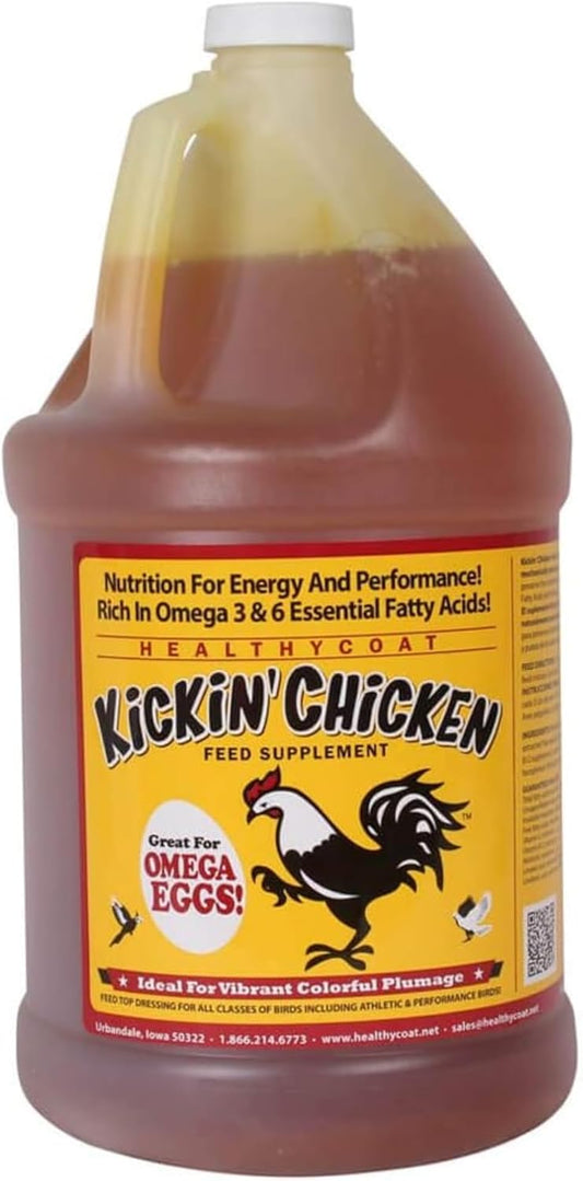 Healthy Coat Kickin' Chicken Feed Supplement: Gallon. Plumage, Skin, Molting, Egg, Immune System, Energy
