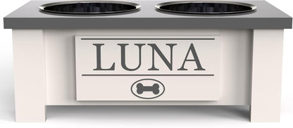 GrooveThis Woodshop - Personalized Elevated Dog Bowl Stand for Large, Medium, Small, X-Small Dogs - Stainless Steel Food and Water Bowls - Raised Dog Dish (Small, Grey)