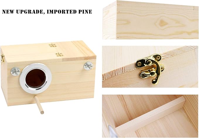 Pine Wood Parakeet Nest Box Bird House Budgie Breeding Mating Box for Lovebirds Cockatiel Parrotlets (M)