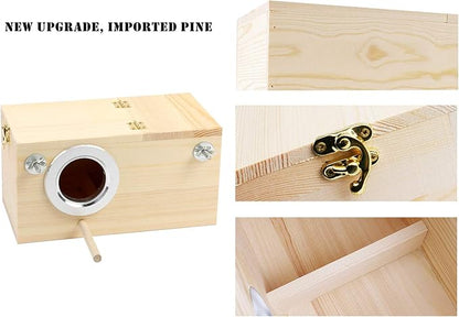 Pine Wood Parakeet Nest Box Bird House Budgie Breeding Mating Box for Lovebirds Cockatiel Parrotlets (M)
