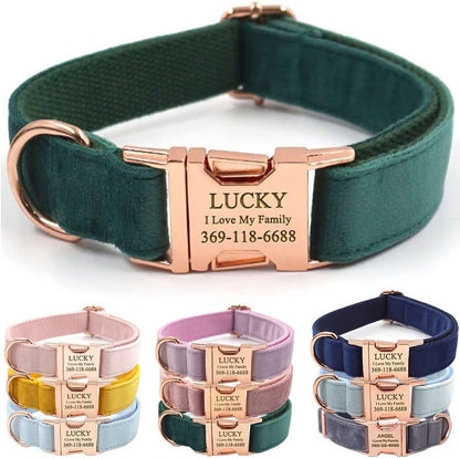 PETDURO Custom Dog Collar Personalized with Name Engraved Gold Metal Buckle for Large Medium Small Dogs - Soft Cute Velvet Dog Leash and Bow Tie Available (Christmas Green RG, XS)